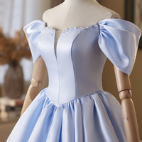 Blue Satin Short A-Line Prom Party Dress - Thumbnail 2