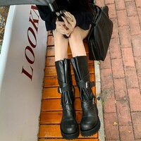 Women's knight boots with a 6cm height increase motorcycle boots - Thumbnail 1