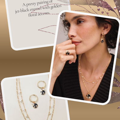 Noir bloom necklace & earring set