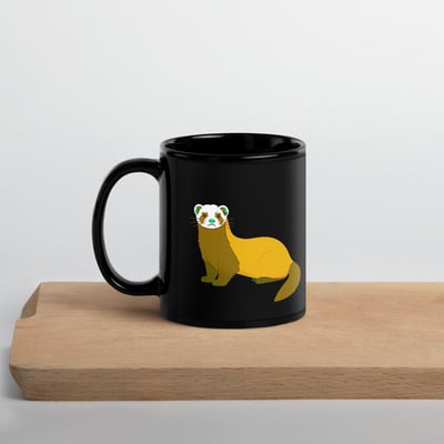 Adorable ferret mug  funny animal lover gift, black ceramic drinkware