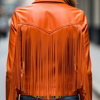 Crafted Leather Classic Designer Women Orange Leather Fashion Jacket Motorcycle - Thumbnail 2
