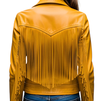 Crafted Leather Classic Designer Women Yellow Leather Fashion Jacket Motorcycle - Thumbnail 1