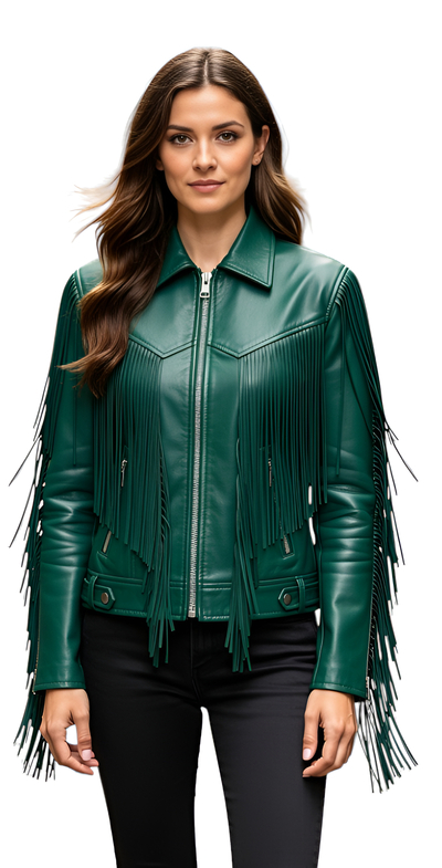 Crafted Leather Classic Designer Women Green Leather Fashion Jacket Motorcycle