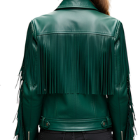 Crafted Leather Classic Designer Women Green Leather Fashion Jacket Motorcycle - Thumbnail 1