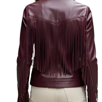 Crafted Leather Classic Designer Women Burgundy Leather Fashion Jacket Motorcycle - Thumbnail 1
