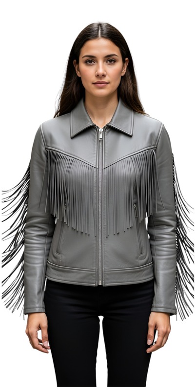 Crafted Leather Classic Designer Women Gray Leather Fashion Jacket Motorcycle