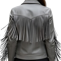 Crafted Leather Classic Designer Women Gray Leather Fashion Jacket Motorcycle - Thumbnail 1