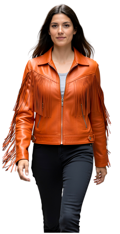 Crafted Leather Classic Designer Women Orange Leather Fashion Jacket Motorcycle
