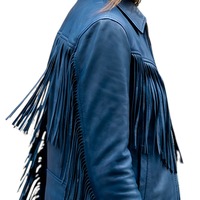 Crafted Leather Classic Designer Women Blue Leather Fashion Jacket Motorcycle - Thumbnail 2