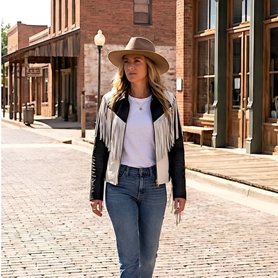 Crafted leather classic designer women black white leather fashion jacket motorcycle - Thumbnail 1