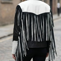 Crafted Leather Classic Designer Women Black White Leather Fashion Jacket Motorcycle - Thumbnail 1