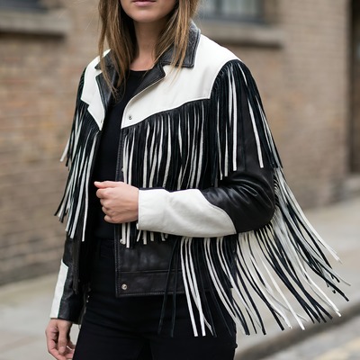 Crafted leather classic designer women black white leather fashion jacket motorcycle - Thumbnail 2