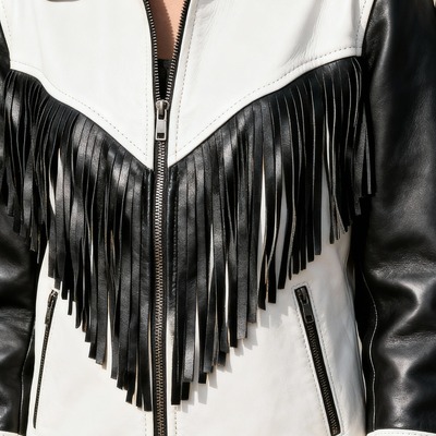 Crafted leather classic designer women black white leather fashion jacket motorcycle - Thumbnail 3