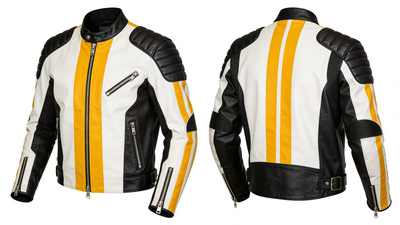 Crafted Leather Design White Black Yellow Racing Biker Motorcycle Jacket