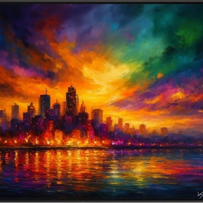 Colorstorm metropolis abstract skyline at dusk