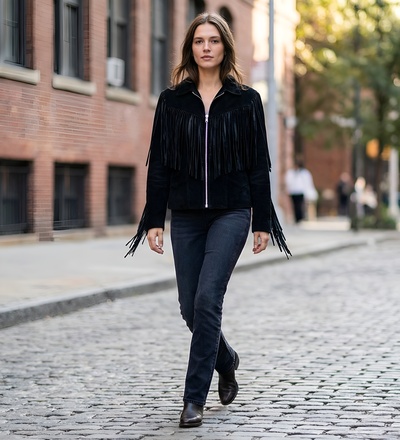 Crafted Leather Classic Designer Women Black Suede Leather Fashion Jacket Motorcycle