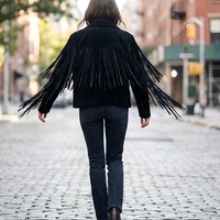 Crafted Leather Classic Designer Women Black Suede Leather Fashion Jacket Motorcycle - Thumbnail 1