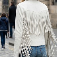 Crafted Leather Classic Designer Women White Leather Fashion Jacket Motorcycle - Thumbnail 1