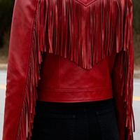 Crafted Leather Classic Designer Women Red Leather Fashion Jacket Motorcycle - Thumbnail 1