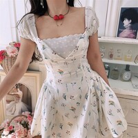 Sweet floral lace patchwork waist-cinching dress - Thumbnail 1