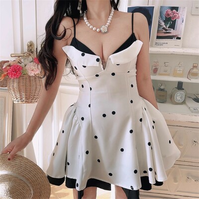 Sexy and sweet polka dot patchwork dress with a high-waisted design - Thumbnail 1