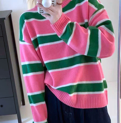 WATERMELON STRIPED KNIT SWEATER