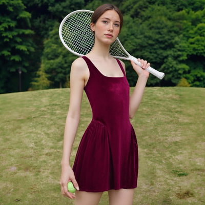 Fashionable velvet sleeveless puff vest dress