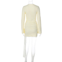 Sexy deep V-neck bodycon dress with lace ribbon long sleeves and double layers - Thumbnail 1