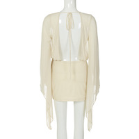 V-neck long-sleeved puff-sleeved sexy backless loose dress - Thumbnail 2