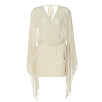 V-neck long-sleeved puff-sleeved sexy backless loose dress - Thumbnail 4