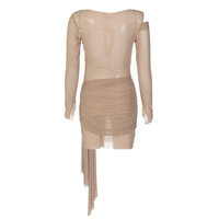 Sexy mesh-paneled long-sleeved slim-fitting bodycon dress with tie-up details - Thumbnail 2