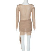 Sexy mesh-paneled long-sleeved slim-fitting bodycon dress with tie-up details - Thumbnail 4