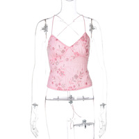 Fashionable floral beaded sequined special fabric super short backless camisole - Thumbnail 3