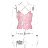 Fashionable floral beaded sequined special fabric super short backless camisole - Thumbnail 4