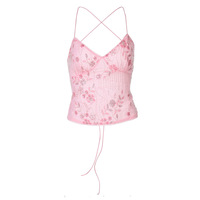 Fashionable floral beaded sequined special fabric super short backless camisole - Thumbnail 5