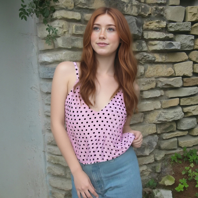 Fashionable polka dot print versatile fitted sexy V-neck camisole