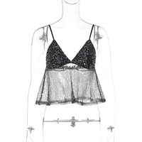 Sexy strapless crop top with mesh and sequins - Thumbnail 1
