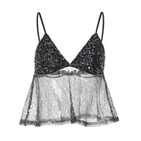 Sexy strapless crop top with mesh and sequins - Thumbnail 2