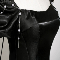 Black Satin Long A-Line Prom Party Gown - Thumbnail 4