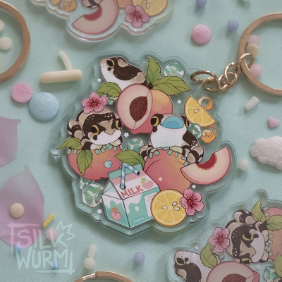 Peach milk frog keychain