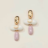 White Quartz Enamel Earrings - CLEARANCE - Thumbnail 1