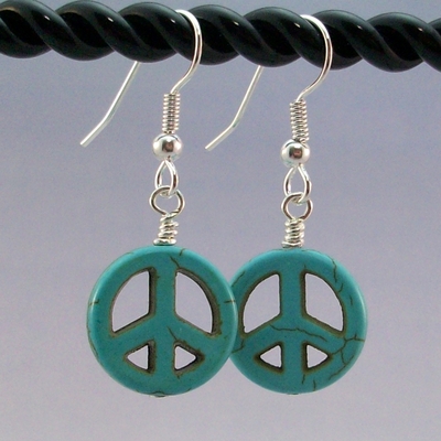 Turquoise howlite peace sign charm earrings – handmade boho jewelry