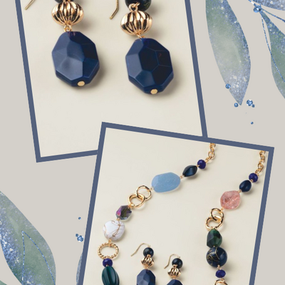 Blue modern mosaic necklace and earring set - final sale - Thumbnail 1