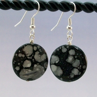 Black Spotted Shell Earrings – Handmade Jewelry with Hypoallergenic Surgical Steel Earwires - Thumbnail 2