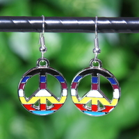 Rainbow Peace Sign Earrings – Multi Color Silver Plated Charms on Hypoallergenic Earwires - Thumbnail 1