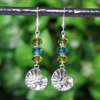 Crystal Drop Earrings with Lily Pad Frog Charm – Handmade Olivine & Blue Zircon Jewelry - Thumbnail 1