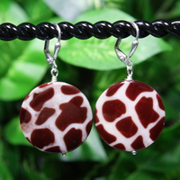 Giraffe Print Mother of Pearl Earrings – Handmade Animal Print Jewelry with Silver Lever Back Earwires - Thumbnail 2