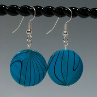 Bright Blue & Black Striped Shell Earrings – Handmade Jewelry with Hypoallergenic Ear Wires - Thumbnail 1