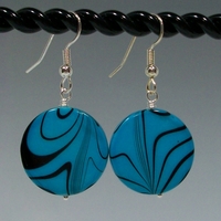 Bright Blue & Black Striped Shell Earrings – Handmade Jewelry with Hypoallergenic Ear Wires - Thumbnail 2