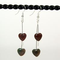 Fancy Jasper Double Heart Dangle Earrings – Handmade Gemstone Jewelry with Hypoallergenic Earwires - Thumbnail 1